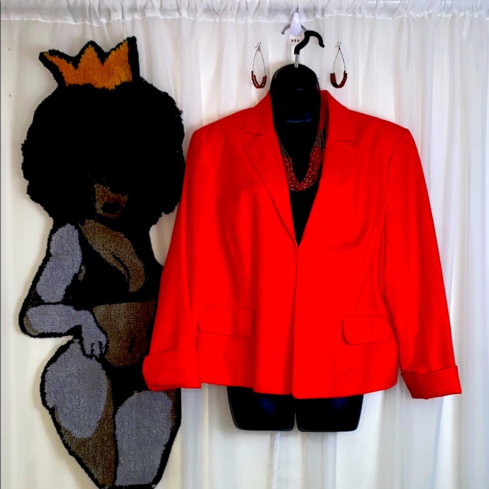 Jones Wear Red Jacket Womens Size 18 Tailored Career Notch Lapel